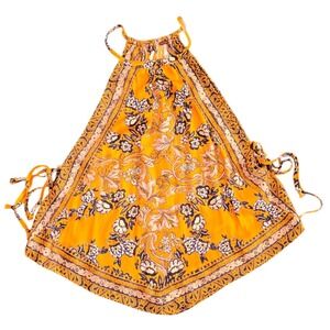 Free People Small Yellow Floral Paisley Handkerchief Hem Halter Top Side Ties